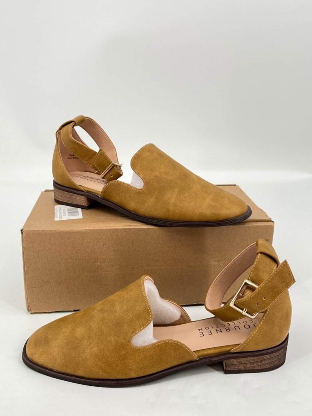 Journee Collection Loreta Flats Mustard Size 7.5 Buckle Strap Almond Toe Dressy